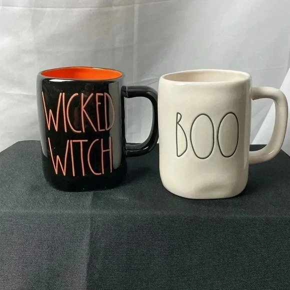 RAE DUNN SET OF 2 HALLOWEEN COFFEE MUGS WICKED WITCH MUG AND BOO MUG - Picture 2 of 14